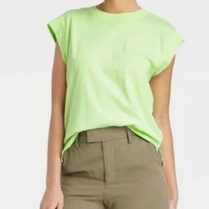 A New Day Women's Small Cap Sleeve T-Shirt Lime Green Cotton Crew Neck Tee